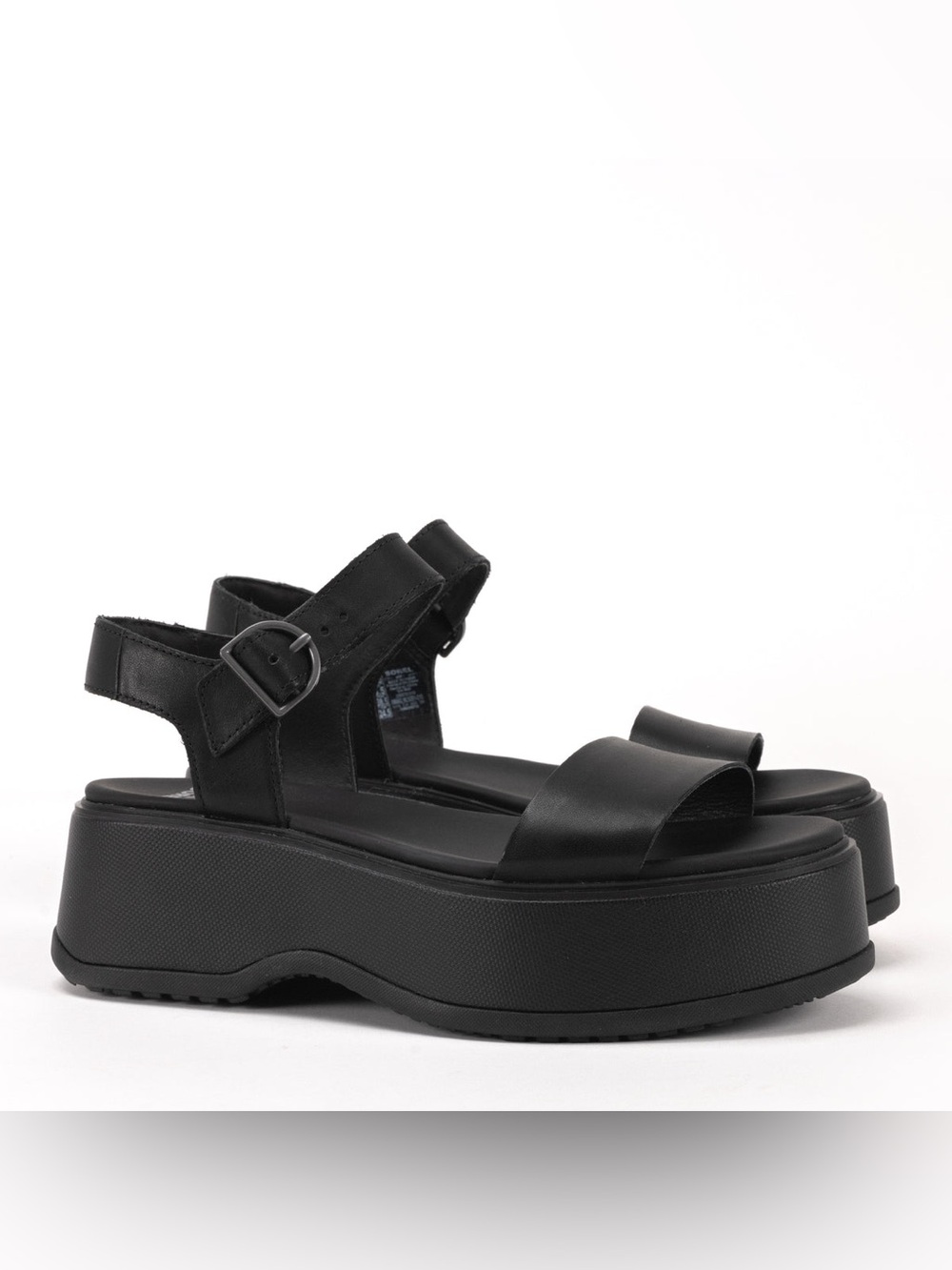 Sorel DaySpring Ankle Strap Sandal- Black- Leather Chunky wedge size 9